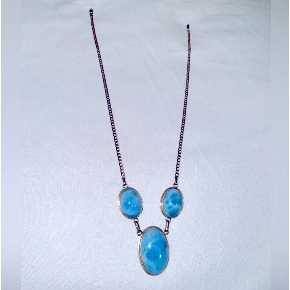 Beautiful Larimar Gemstone 14K GOLD Necklace